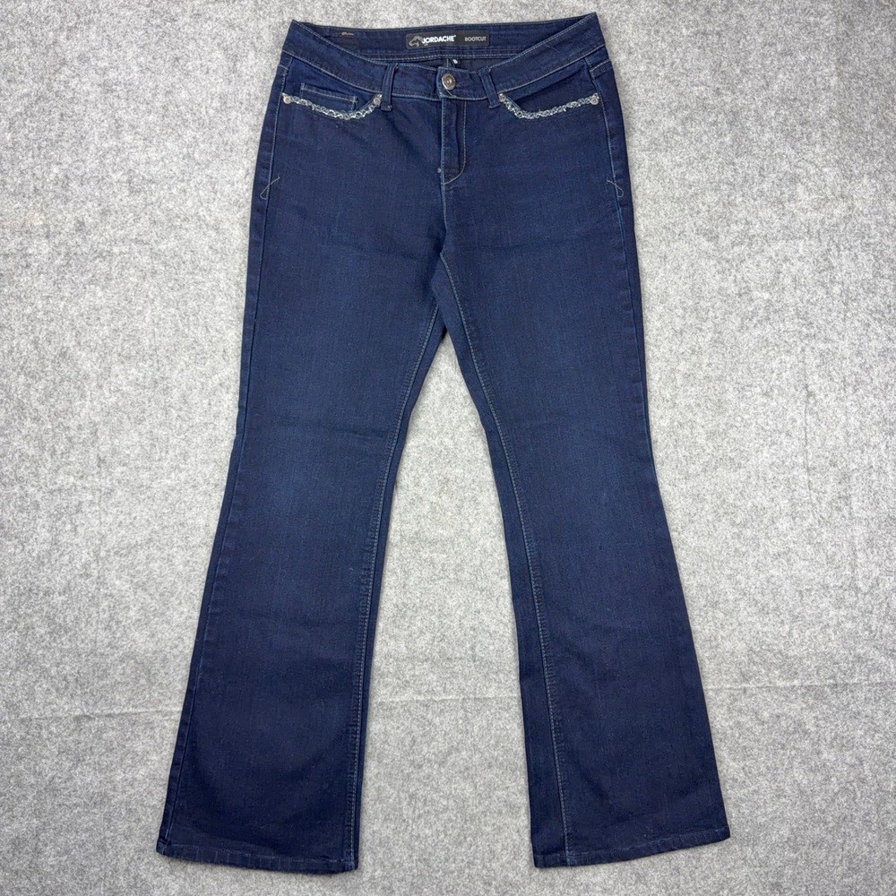 Jordache Jeans Womens 8 Blue Bootcut Beaded Fringe Flap Pocket Stretch Denim Y2K